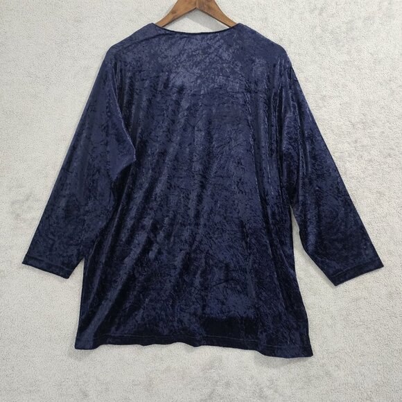 Vintage Bentley Womens Large Navy Blue Velvet Studde  V-Neck Long Sleeve Top JPT - Picture 2 of 8